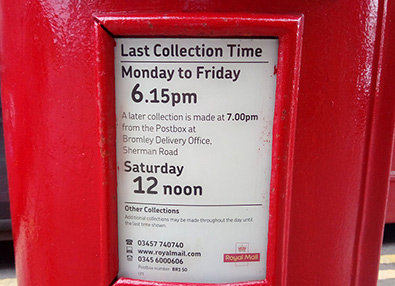 Bromley Post Office Collection Times Franked And Normal Mail