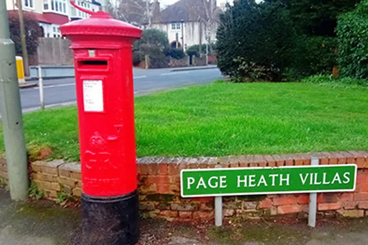 Postbox Collection Time Bromley Corner Page Heath Villas and Page Heath Lane